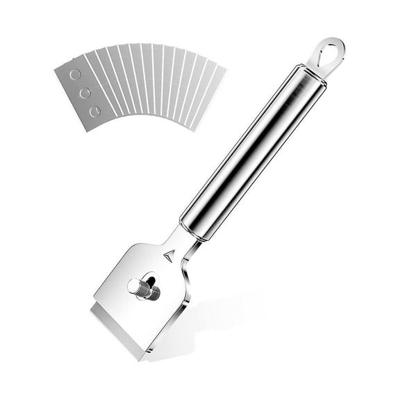 Metal stove scraper, scraper with 14 replacement blades for ceramic hobs, glass scraper for ceramic hobs, stovetop scraper