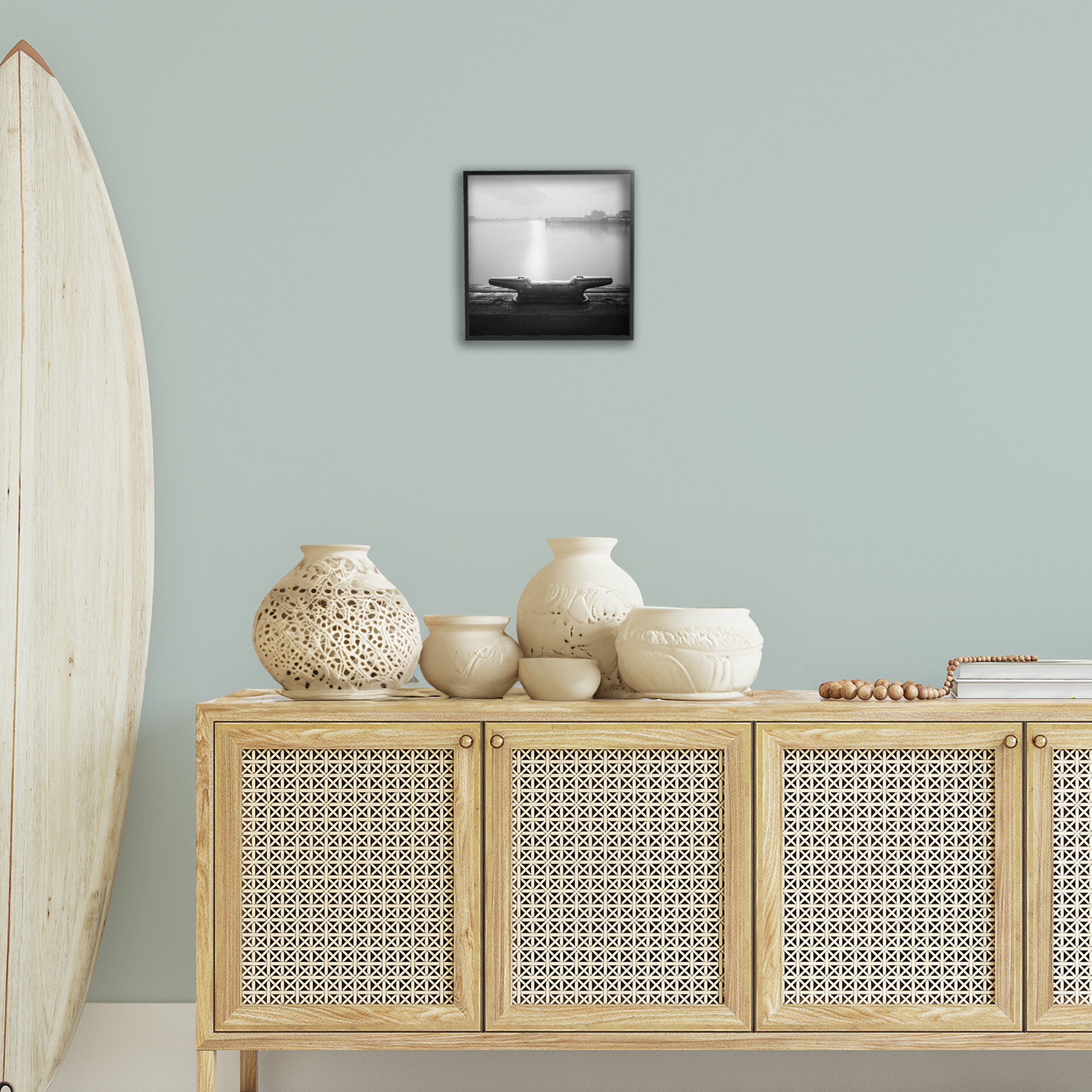 Stupell Industries Dockside Boat View Coastal Photography Black Framed Art Print Wall Art, 12 x 12