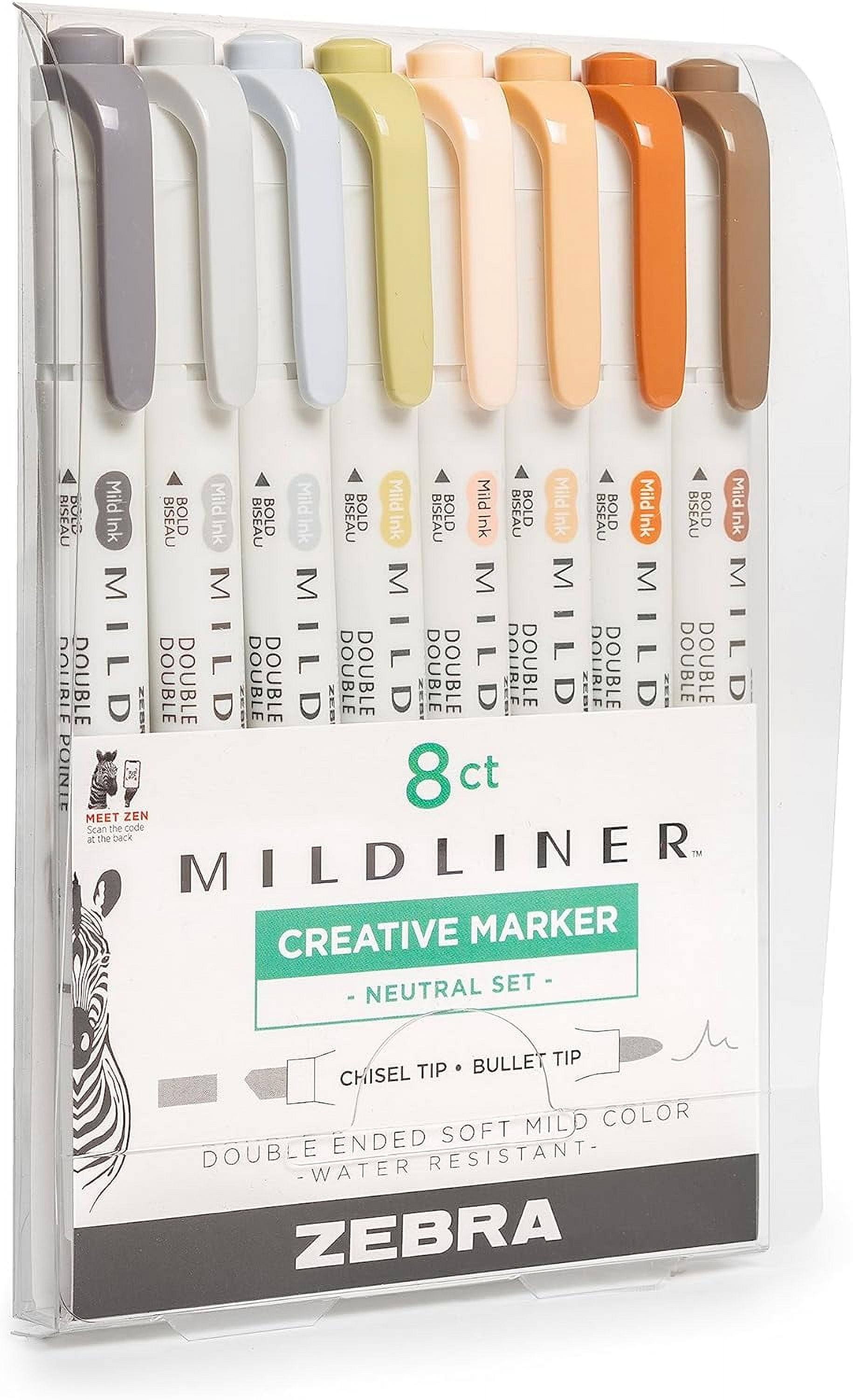 Zebra Pen Neutral Palette Set, Includes 8 Mildliner Highlighters and 2  ClickArt Markers, Assorted Neutral Vintage Ink Colors, 10-Pack (78601)