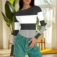 thumbnail image 4 of ZHYou Women's Tees Women's Fashion Casual Round Neck Printed Long Sleeve Blouse Tops Gym Shirt Black and White Stripes, 4 of 5