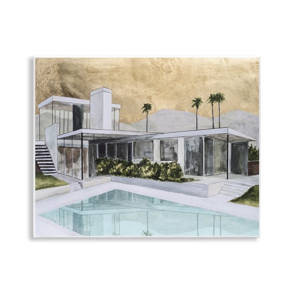 Stupell Industries Chic Tropical Pool Yard Landscape & Nature Painting Unframed Art Print Wall Art, 14 x 11