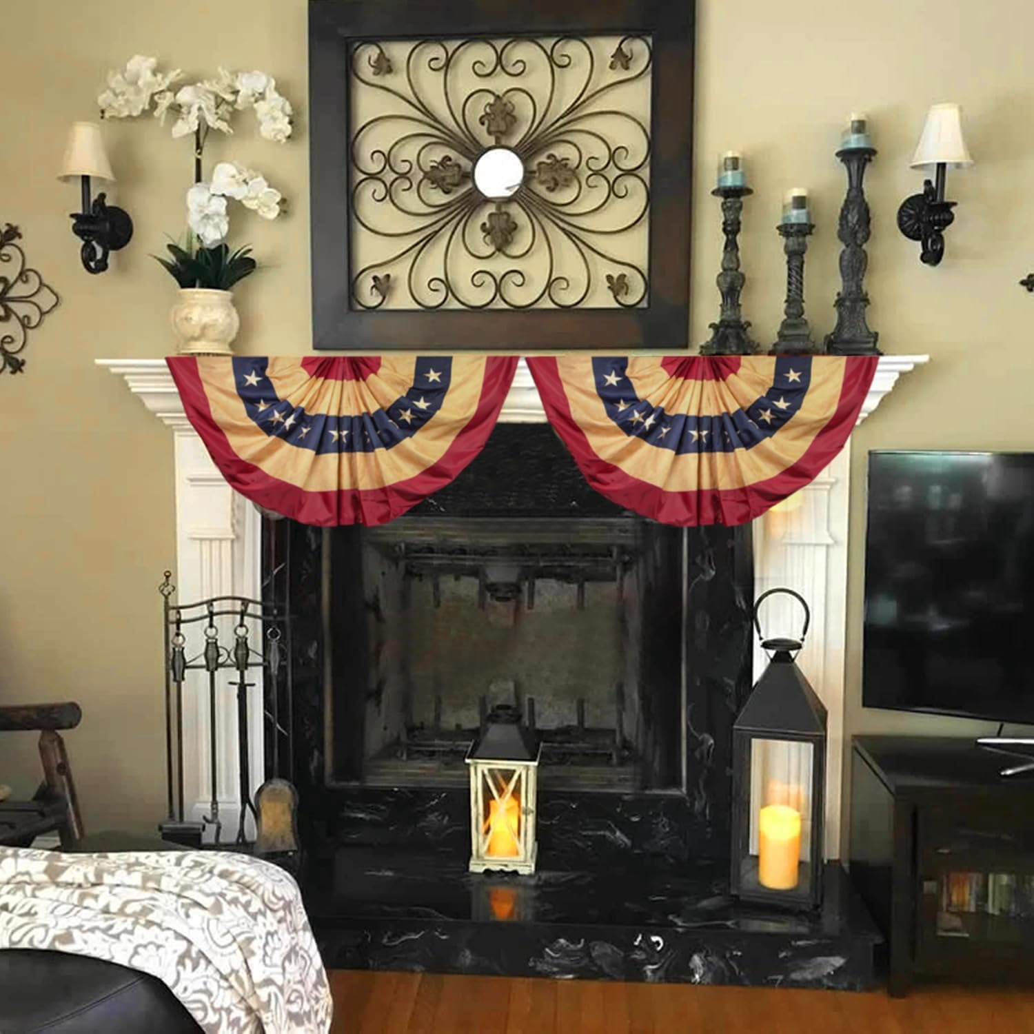 Anley 3x6 Ft Vintage Style USA Pleated Fan Flag - American US Bunting Flags Patriotic Stars & Stripes - United States Fan Banner