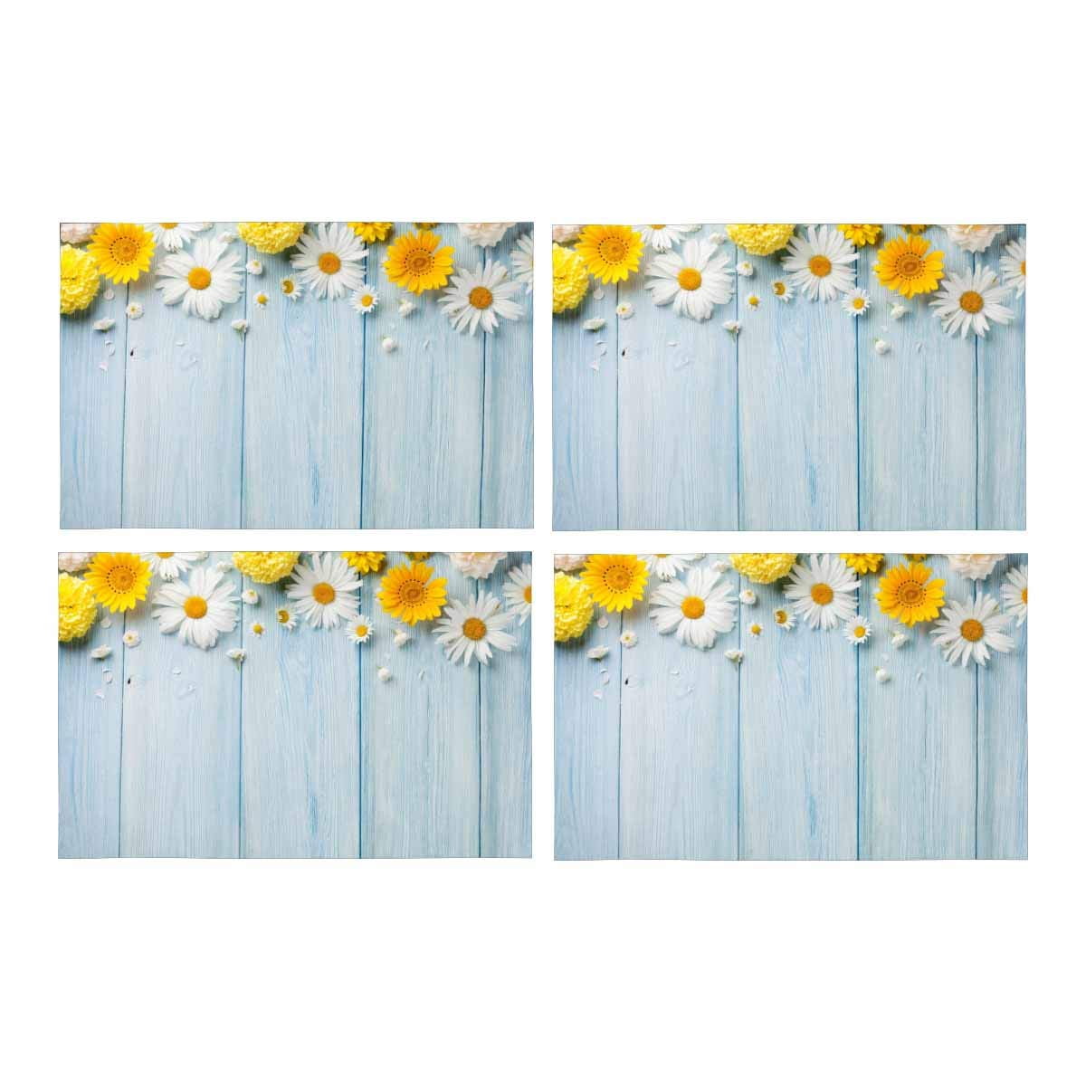 YUSDECOR Elegant Spring Daisy Flowers Over Blue Wood Placemats Table