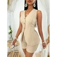 thumbnail image 2 of ZOELNIC Womens 2 Piece Outfits Casual Suit Sets Sleeveless Button Down Blazer Vest Shorts Office Business Matching Set, 2XL, 2 of 4