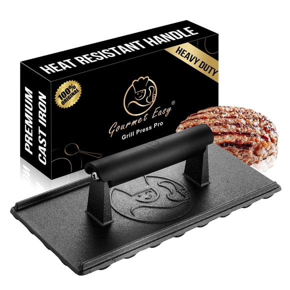 3lb Cast Iron Grill Press, Heavy Duty Smash Burger Press for Griddle Heat Resistant Handle, Burger Smasher, Hamburger Press, Grill Press fo