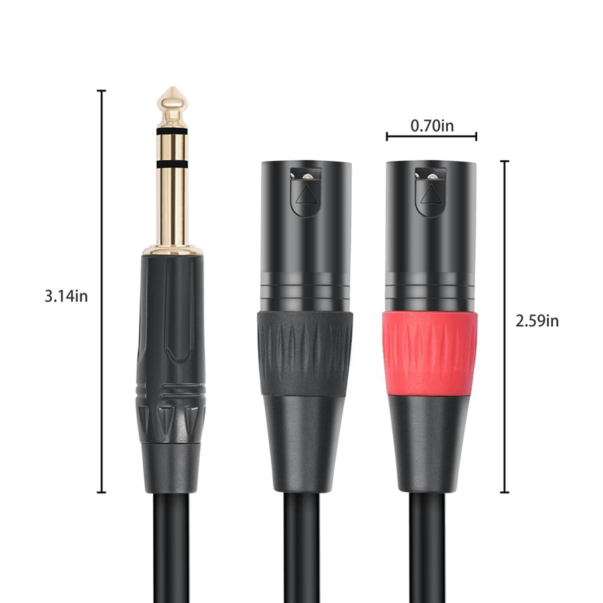 2X Jack 6.35mm 1/4 TRS Stereo to Double XLR Male Audio Cable Extension Cable Y Splitter Audio Cable 200cm,2x Audio Cable,Black