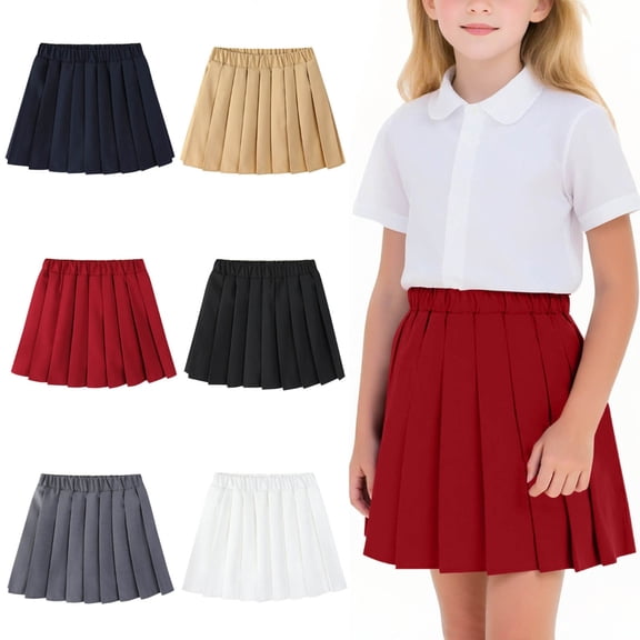 ITSAME Girls Pleated Skirt, Cotton Comfortable Versatile Elastic Waist School Uniform Skirt Navy 4-5T