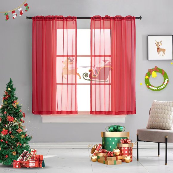 Cortina TOAVA DECO de gasa transparente roja, 115 x 114 cm, 2 paneles