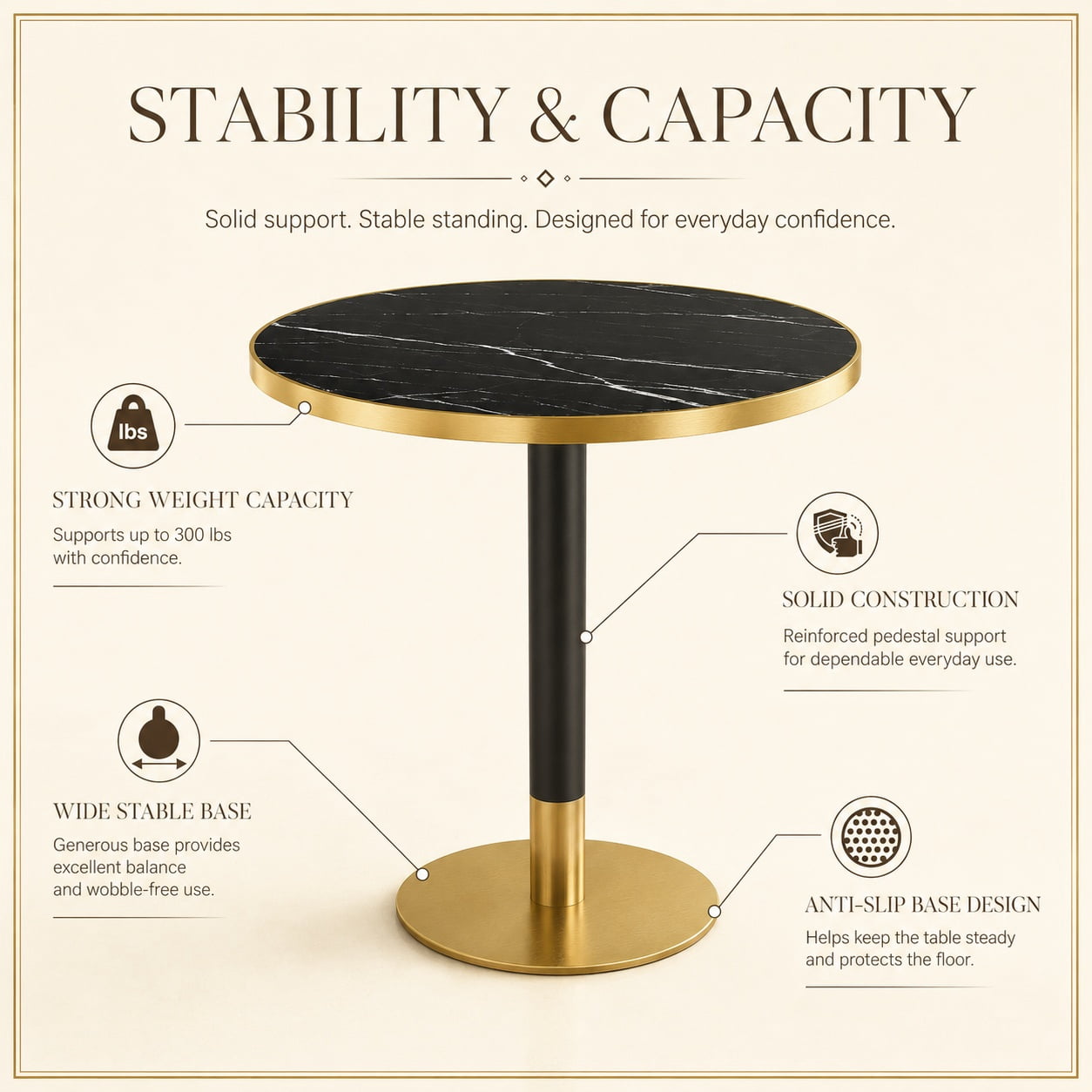 Aukfa 31.5" Round Sintered Stone Dining Table for 2-4, Kitchen Table Tulip Table with Gold Pedestal Base for Bistro Small Apartment,Black Onyx