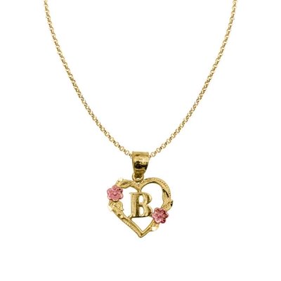 14K Two Tone Gold Flower Heart Initial B Pendant Kuwait Ubuy