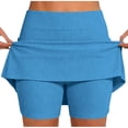 thumbnail image 3 of Crunowin Women’s Mid-Rise Skort Leggings, Knit Built-in Brief Liner Side Pockets Sport Casual Yoga Shorts Light Blue S, 3 of 7