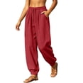 thumbnail image 5 of Smsaxvxz Cotton Line Pants for Women Fashion Casual Elastic Waist Comfortable Baggy Jogger Trousers Wine XXL, 5 of 6
