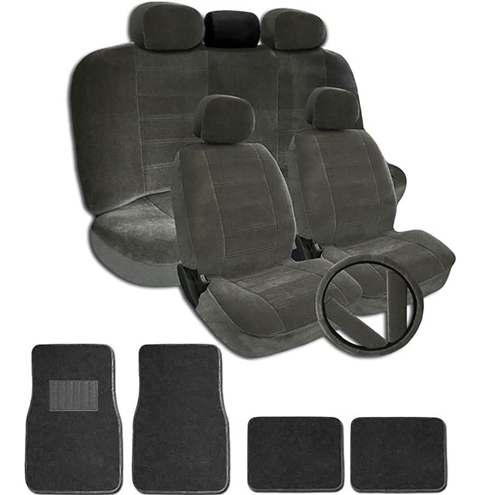 New Grey Velour Car Truck Seat Covers Floor Mats Full Set