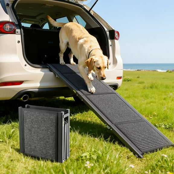 VEVOR Dog Ramp for Cars, 71" L x 17" W, Folding Pet Ramps for Medium & Large Dogs up to 250lbs, Pet Stair Ramp with Non-Slip Felt Rug Surface, Portable Outdoor Dog Car Ramps for SUV & Truck
