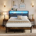 thumbnail image 2 of Kbun King Size Bed Frame with Headboard Storage Metal Platform Bed with Charging Station, Upholstered Tufted Storage Headboard,Noise-Free, No Box Spring Needed, Easy Assembly, Rustic, 2 of 8