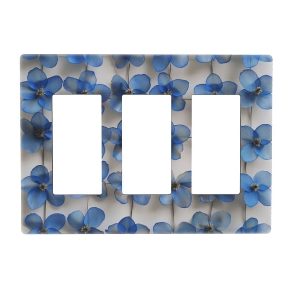 Cobalt Blue Flowers Switch Cover Decorative Wall Plate 3-Gang Screwless Standard Size