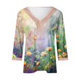 thumbnail image 4 of MIUOWANP Oversize Women's Aesthetic Long Sleeve Tops Floral Print Lace V-Neck Pullover, Loose Breathable 3/4 Sleeve Raglan Size XL(10)Green, 4 of 5