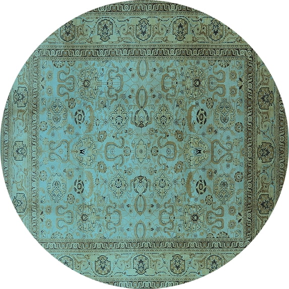 Ahgly Company Indoor Round Oriental Light Blue Traditional Area Rugs, 5' Round