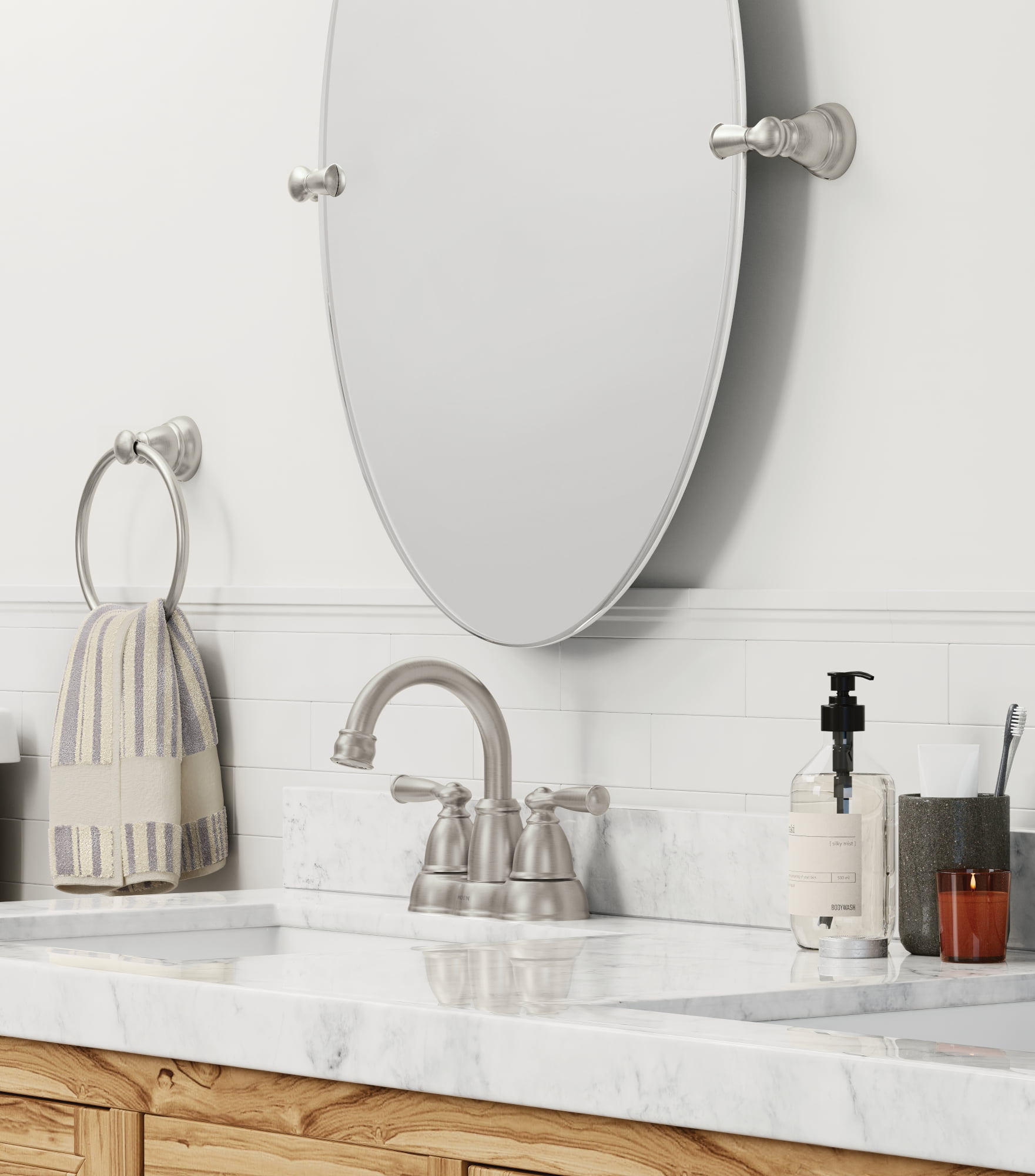 Moen Weylon Two Handle Spot Resist Brushed Nickel Centerset Bathroom Sink Faucet, 84790SRN