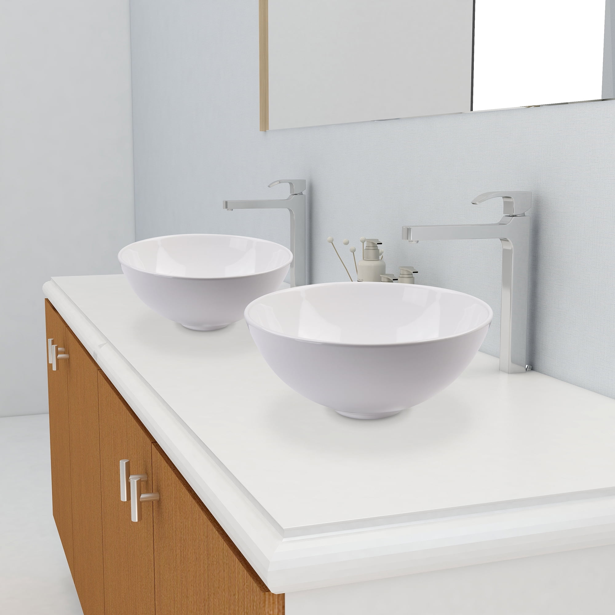 Aquaterior 12" Bathroom Vessel Sink Round Bowl Pop Up Drain Countertop 2 Pack