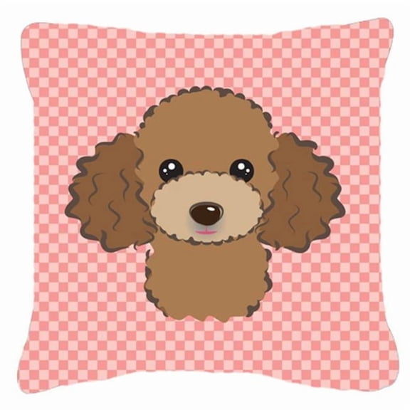Carolines Treasures Checkerboard Pink Chocolate Brown Poodle Canvas Fabric Decorative Pillow 14Hx14W multicolor