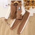 thumbnail image 2 of Odeerbi Toddler Boys Girls Fall Winter Outfits Button Baseball Jacket Jogger Pants Set Unisex Long Sleeve Hoodies Color Block A Patch Sweatsuits Toddler Clothes Brown, 2 of 7