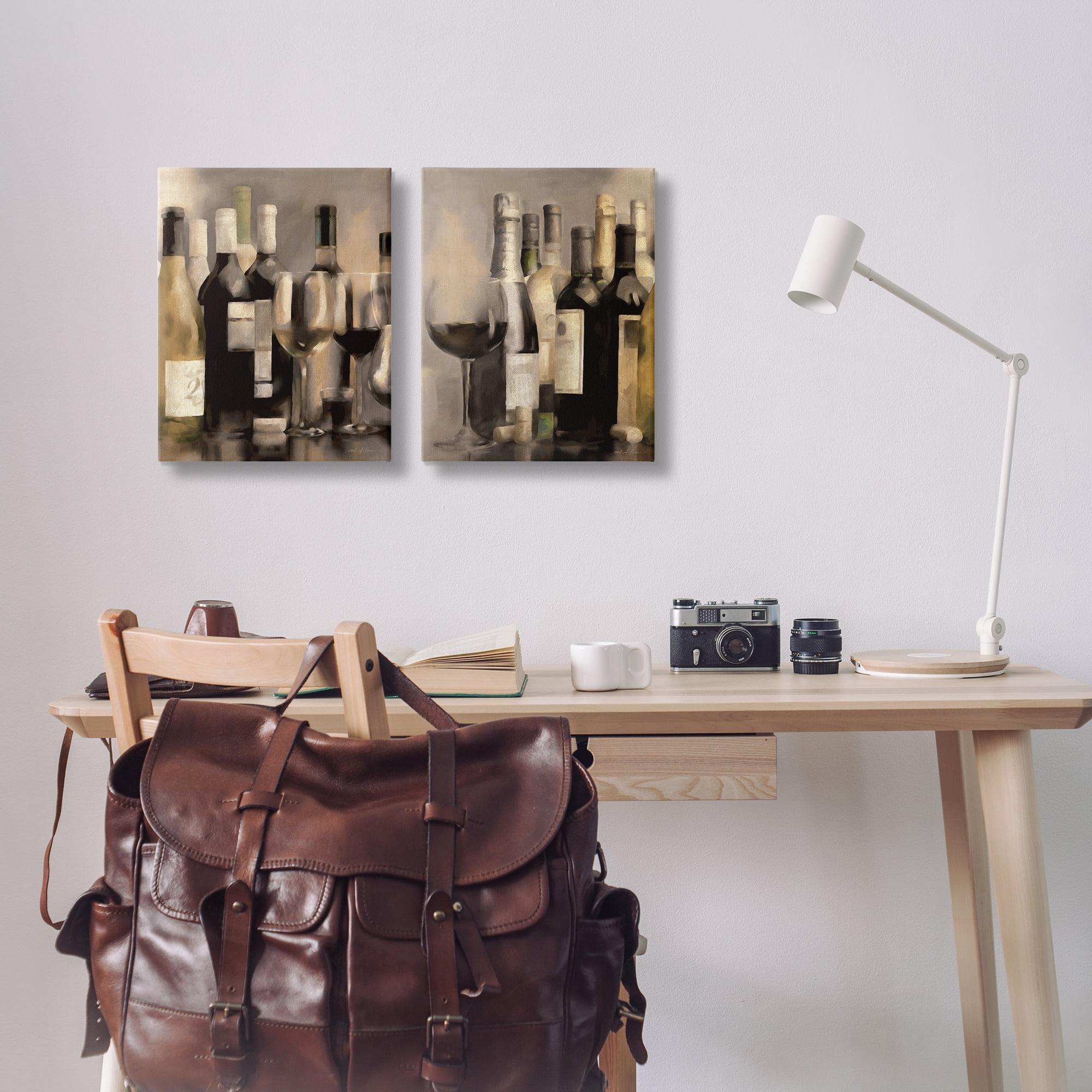 Stupell Industries Kitchen Wine Bottles Setup Food & Beverage Painting Wrapped Canvas Art Print Wall Art, 16 x 20, Set of 2