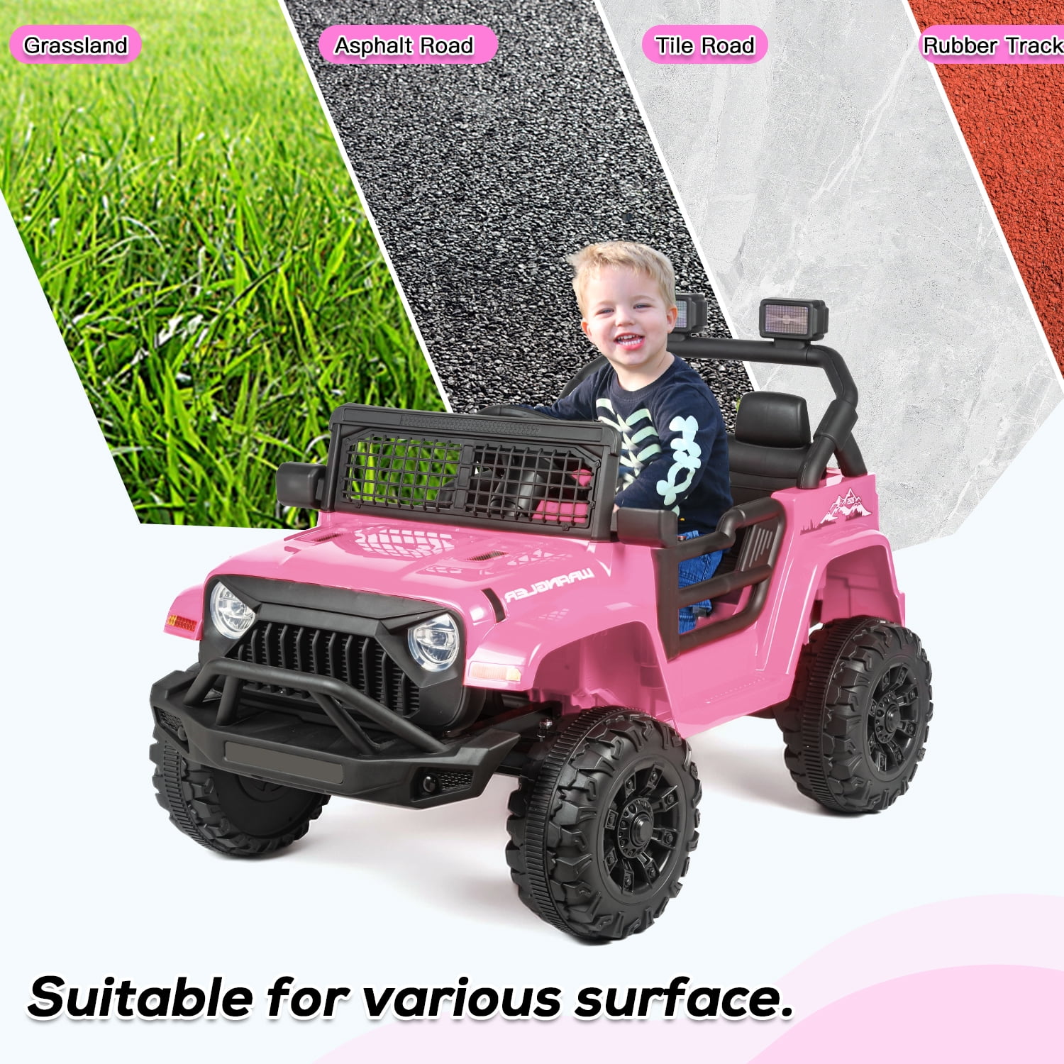 Erinnyees Ride on Jeep Car 12V Kids Electric Vehicles with Parent Remote Control, Safety Belt,Forward and Reverse Functions,Battery Powered,Spring Suspension,Music and Lights-Pink