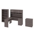 thumbnail image 1 of Bestar Innova 60W L-Shaped Desk with Hutch, Lateral File Cabinet, and Bookcase bark grey, 1 of 2