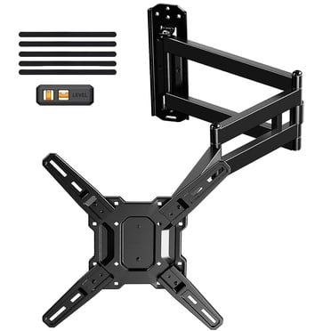 MountFTV Full Motion Long Arm TV Mount for 26-65" TVs, 37.4" Long Extension, Up to 110 lbs, Max 400 x 400mm, Corner TV Wall Mount Bracket with Tilt, Swivel, Single Wood Studs