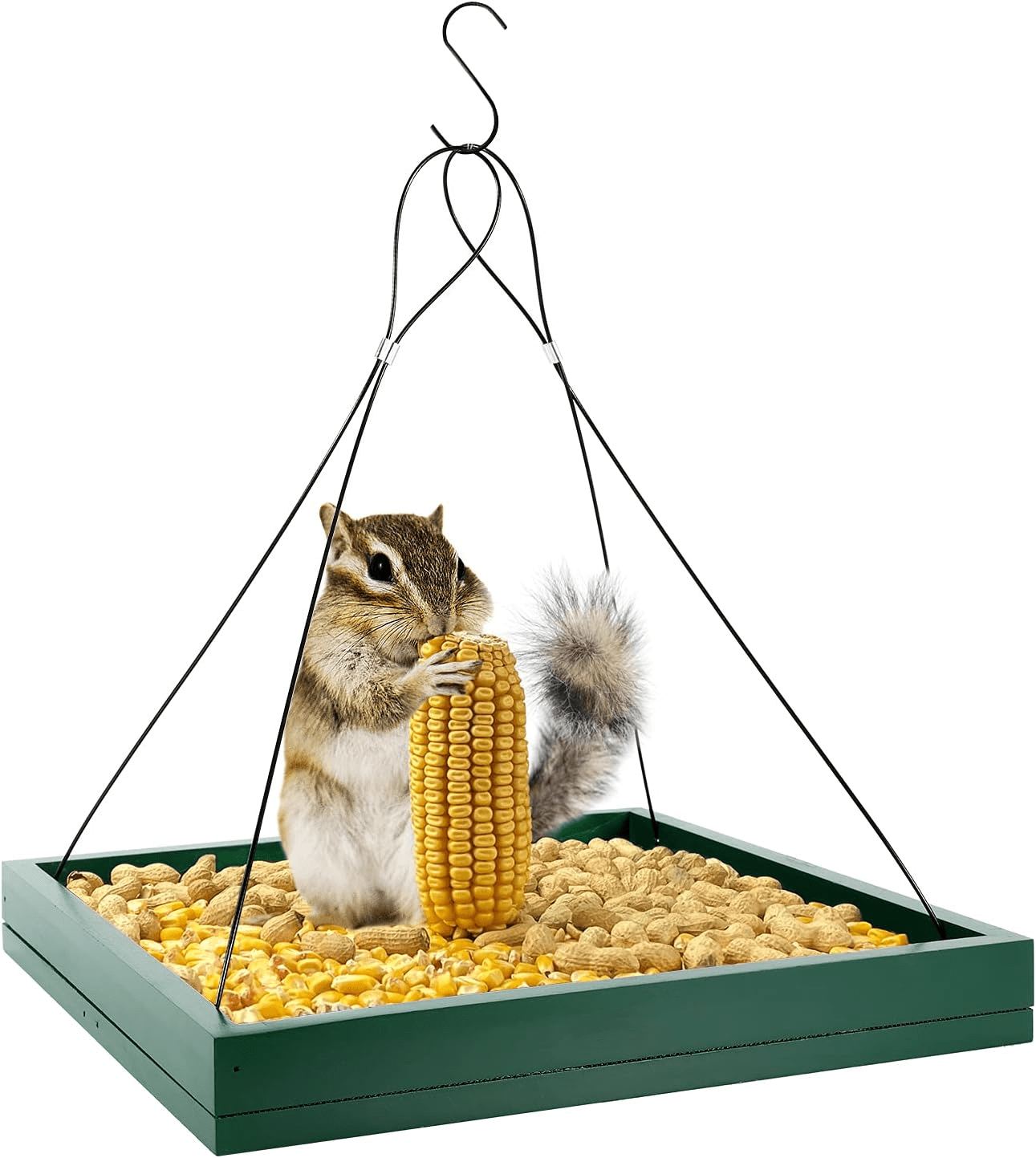 SNYNUXX Bird Feeder Hanging Tray, Seed Tray Wooden Platform Hummingbird Feeder Hanging Tray Mesh Seed Platform for Garden Yard Outside Decoration Attracting for Wild Birds (Green)-2pk