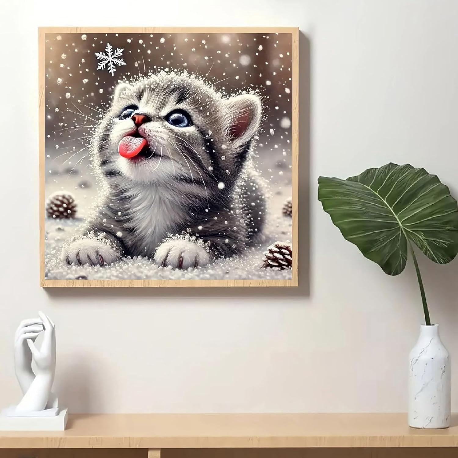 Cat Diamond Art Kits for Adults, Christmas Diamond Painting Kits for Beginners, Christmas Snowy Diamonds Art Painting Kits, 5D Round Full Drill Crafts Kits Home Decor Gifts 12x12inch