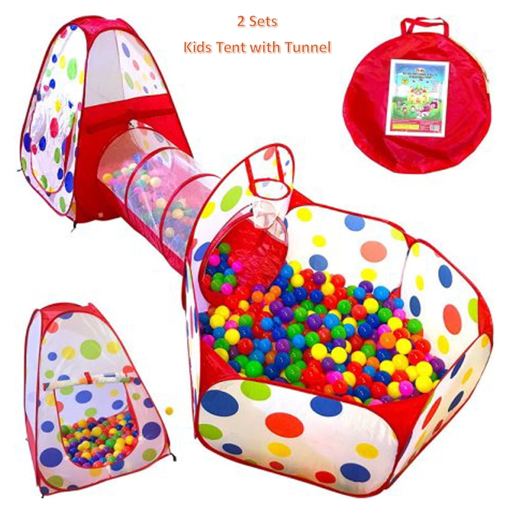WALFRONT Kids Indoor & Outdoor Ball Pit Play Tent with Tunnel, 3 in 1 Boys Girls Play Crawl