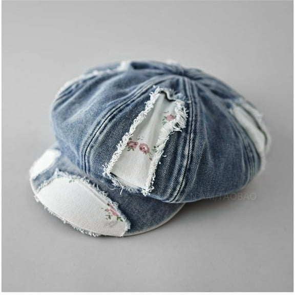 Vintage Floral Patchwork Denim Newsboy Hat – Women’s Octagonal Cap