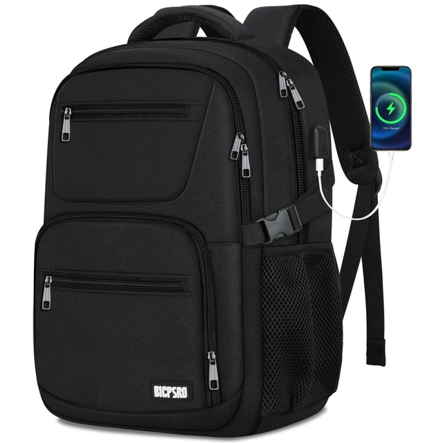 Mochila BICPSRO negra para hombre y mujer, escuela, 30 litros, con puerto USB