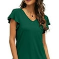 thumbnail image 2 of Gvmfive Women Ruffled Short Sleeve Casual Plain V Neck Tops Blouse T Shirt, 2 of 4