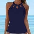 thumbnail image 2 of TOWED22 Womens High Neck Tankini Top Backless Bathing Suit Tops Underwire Full Coverage Bikini Top Swimsuit Top Key Hole Swim Top Only（Dark Blue,XL）, 2 of 7