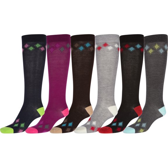 Sakkas Ladies Cute Colorful Design or Solid Knee High Socks Assorted 6-Pack - arg - 9-11