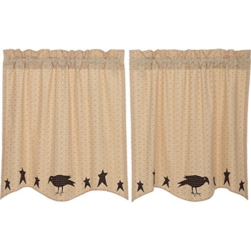 VHC Brands Primitive Country Burlap Straps 36"x24" Tier Curtains Set 
