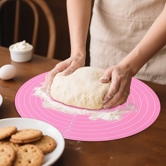 Round Silicone Baking Mat with Measurements Reusable Non Dough Rolling for Cakes Cookies Pizza and Bread