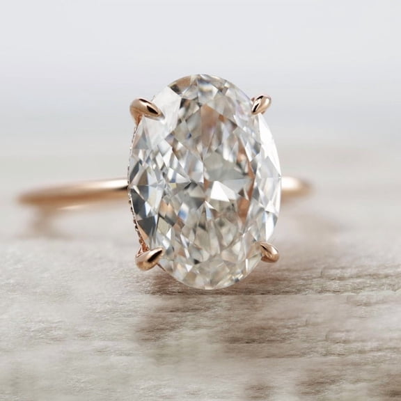 3CT Oval Lab Grown Diamond Engagement Ring with Hidden Halo Rose Gold Oval Solitaire Proposal Diamond Ring Promise Wedding Ring