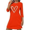 thumbnail image 2 of Caywon Women's Heart Print on Chest 3/4 Sleeve Crew Neck Loose Short Sleep Dress Soft Casual Lightweight Nightgown Homewear for Ladies Home Daily Wear, 2 of 6