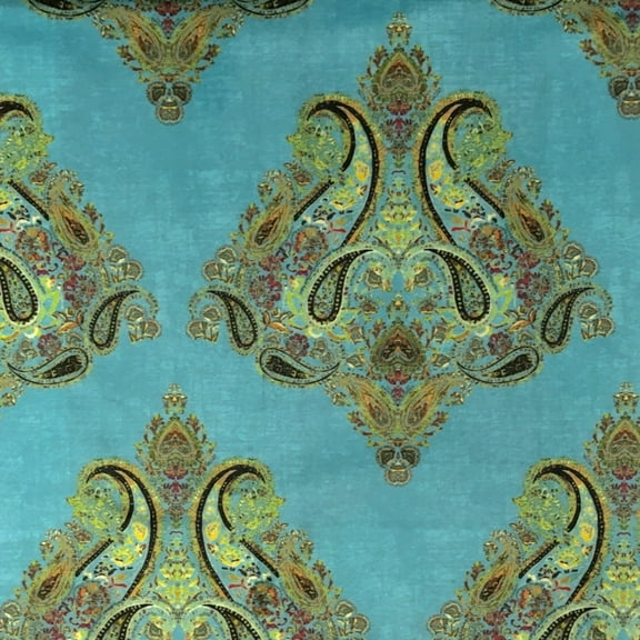 Decora Furnishings Velvet Fabric Damask Sewing and Craft Fabric By The Yard, Turquoise Blue