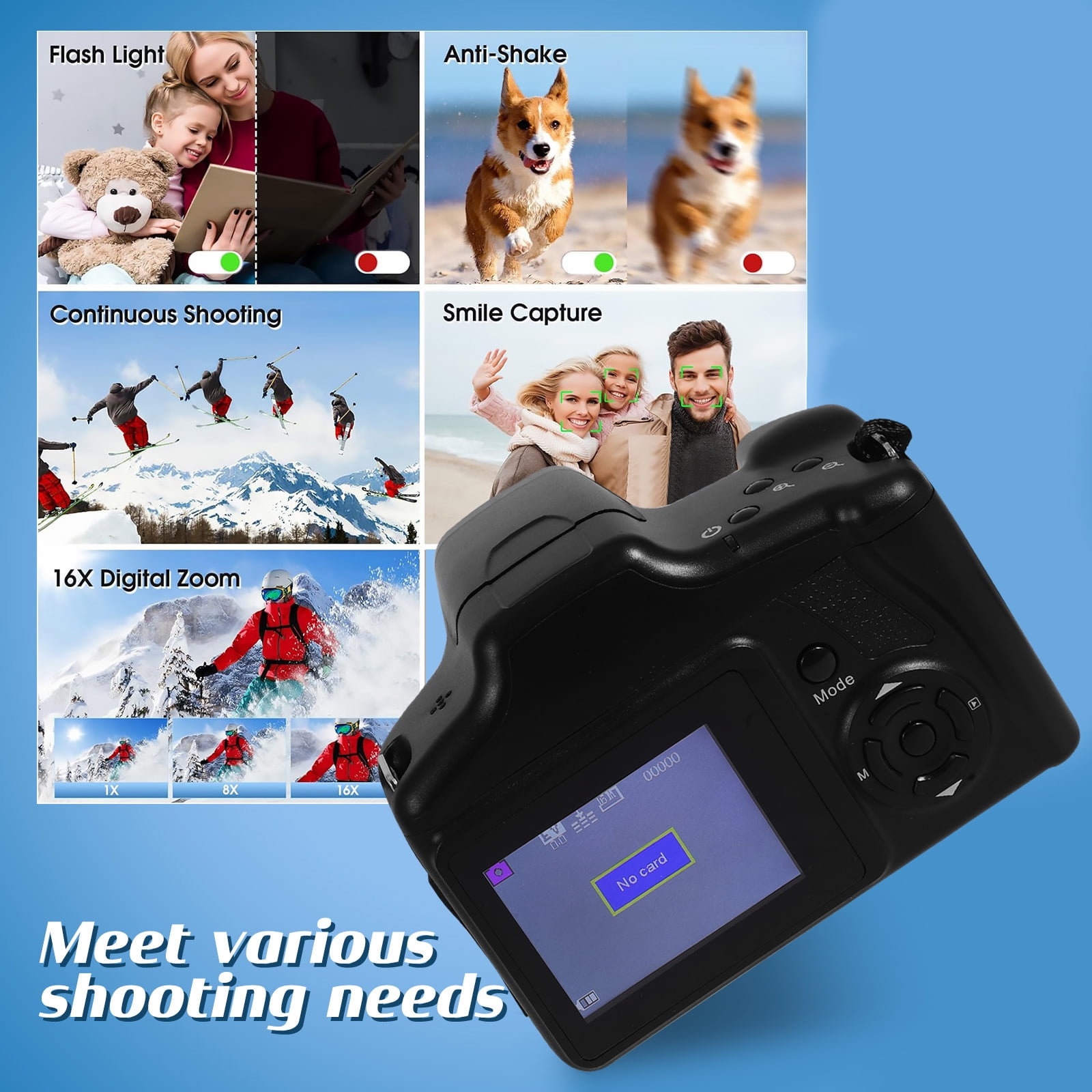 Supvox Digital Camera 16Mp 16X Optical Zoom 1080P Video Black ABS for Home