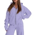 thumbnail image 3 of Women's Zip Up Hoodie Drawstring Kangaroo Pocket Sweatshirt Dropped Shoulder Loose Fit Casual Jacket Light Purple 2XL, 3 of 5
