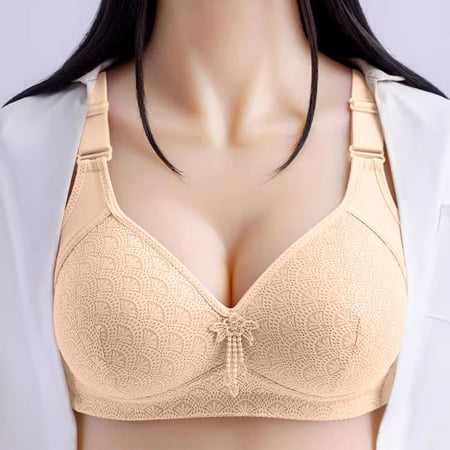 Mrasaso Under 10! Workout Tops for Women Women Acrylic Bra Women s Solid Color Large Size Full Cup BraWithout Underwire Holds Side Breasts Daily Bra(1pc Bra) Beige|XL