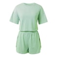 thumbnail image 4 of felwors Split Short Pajama Set, Pajama Set,Women's Striped Tee Shirts and Shorts Pajamas Set Side Slit Crewneck Green, M, 4 of 6