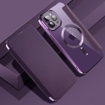 Nalacover Case for iPhone 11 Pro Max,Compatible with MagSafe Charging,Wallet Cover with RFID Blocking Card Slots,Shockproof PU Leather Magnetic Closure Folio Plating Clear Phone Case,Purple