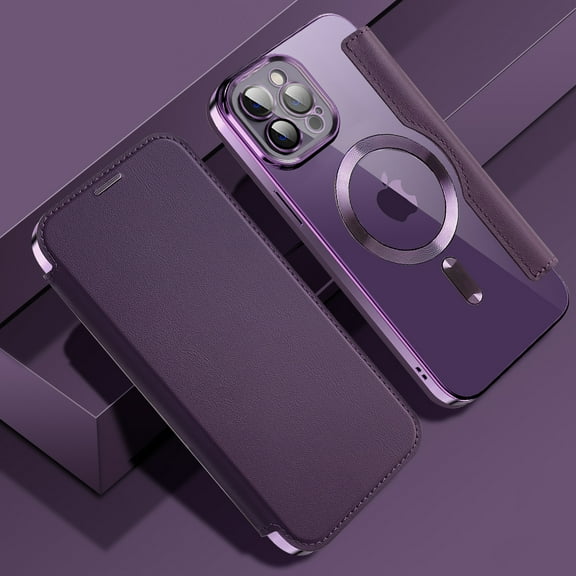 Nalacover Case for iPhone 11 Pro Max,Compatible with MagSafe Charging,Wallet Cover with RFID Blocking Card Slots,Shockproof PU Leather Magnetic Closure Folio Plating Clear Phone Case,Purple