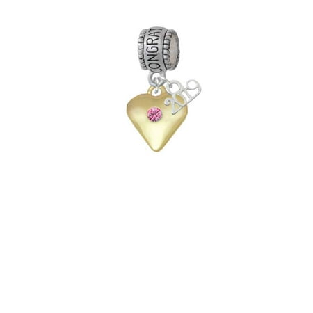 Goldtone Large October - Hot Pink Crystal Heart - 2019 Congraduations Charm